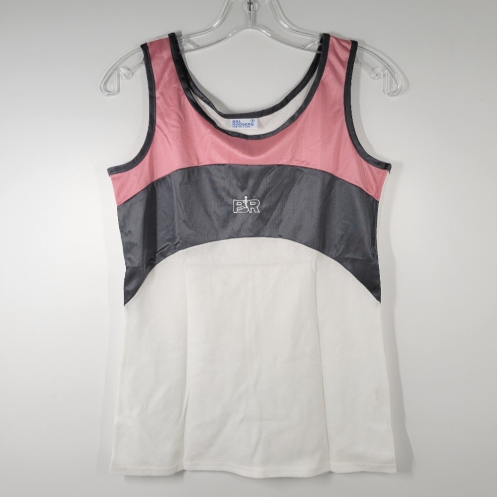 Vtg Bill Rodgers White Pink Gray Cotton Blend Tank Top Women Sz Small USA NOS